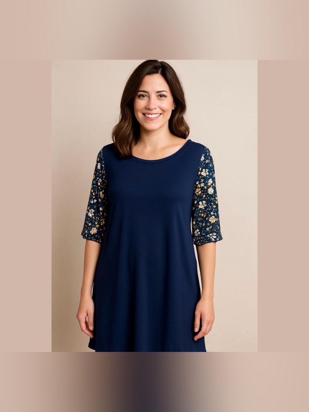 Navy Blue Floral Sleeve Swing Dress | Women’s Casual Boho Dress